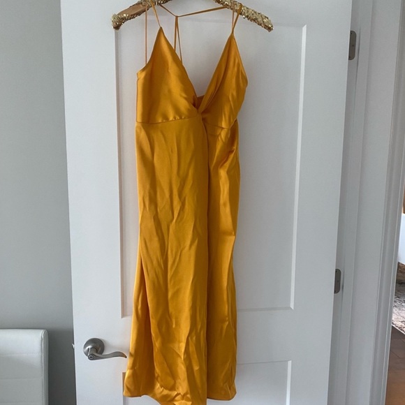 Express Golden Yellow Midi Twist Slip Dress - Picture 6 of 8